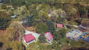 an overhead view of a house with a playground at The Smoke House Lodge in Monteagle