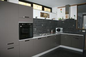 a kitchen with gray cabinets and a sink at Casa Andres in Malmedy