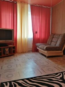 sala de estar con sofá y TV en Always at home - Apartments at Klimasenko 11 block 7, en Novokuznetsk