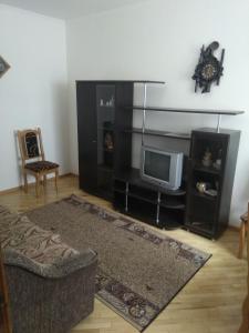 een woonkamer met een tv en een bank bij Двохповерховий будинок з двома апартаментами in Truskavets
