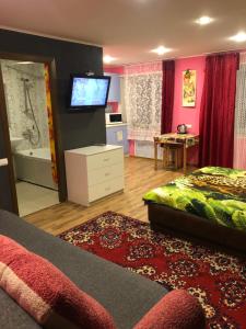モンチェゴルスクにあるApartments on Ulitsa Leninaのベッドルーム(ベッド1台、薄型テレビ付)