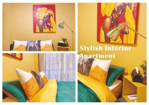 a collage of four pictures of a room with a bed at nestay inn tokyo kagurazaka in Tokyo