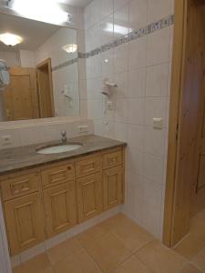 a bathroom with a sink and a mirror at Ferienwohnungen am Kurpark in Roßhaupten