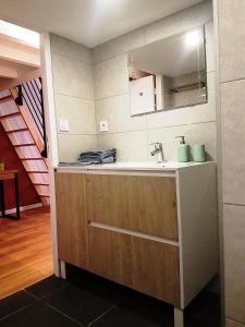 uma cozinha com um lavatório e uma bancada em Cosy appartement, dans les pentes de la Croix Rousse em Lyon