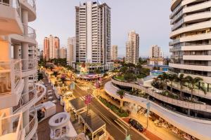 a city with tall buildings and a street with traffic at Broadbeach Holiday Apartments in Gold Coast