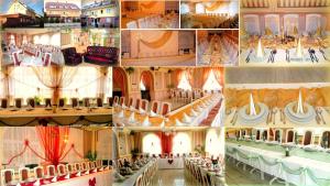 a collage of photos of a wedding in a building at Oázis Hotel Étterem in Kiskunfélegyháza