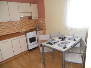 a kitchen with a table and chairs in a kitchen at Apartmán Seč in Seč