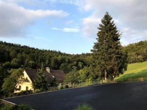 a tree on the side of a road with a house at Ferienhaus Messern in Messern +27 photos