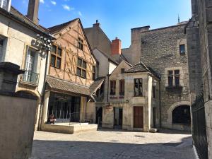 un grupo de edificios antiguos en una calle en Le Lion des Ducs : centre historique de Dijon en Dijon