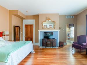 a bedroom with a bed and a tv and a chair at The Belmont Inn by OYO in Abbeville