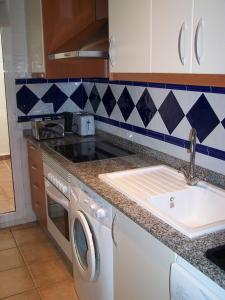 uma cozinha com um lavatório e uma máquina de lavar roupa em Al Andalus Resort em Vera