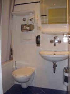 a bathroom with a toilet and a sink at Hotel Wallis in Munich