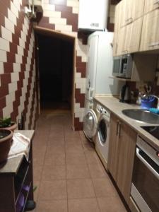 een keuken met een wastafel en een wasmachine bij Guest House Pid Dubom in Lviv