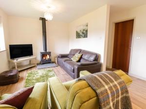 Llanfyllin的住宿－The Alders，带沙发和壁炉的客厅