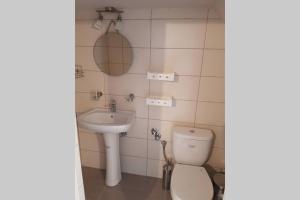 a bathroom with a toilet and a sink at Chariklia Traditional House in Alonnisos Old Town +11 photos
