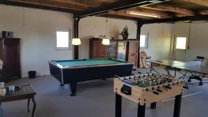 una grande stanza con un tavolo da biliardo di Ruhige Ferienwohnung direkt am Nord-Ostsee-Kanal a Breiholz