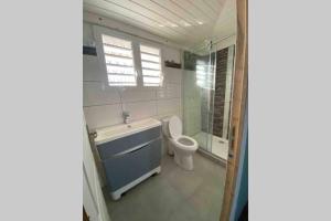 a bathroom with a toilet and a tub and a sink at DUPLEX 5 ÉTOILES ENTRE MARINA ET GOLF INTERNATIONAL in Saint-François +16 photos