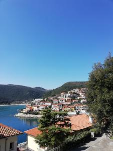 a town on a hill next to a body of water at Apartments Mare Losinjska 16 in Rabac