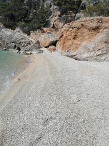a beach with a rocky shore and the ocean at Apartments Berti in Sveta Nedelja