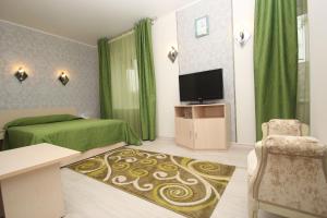 a hotel room with a bed and a television at Kroshka Enot Hotel in Krasnogorsk