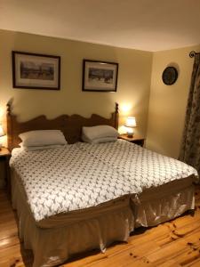 um quarto com uma cama grande e 2 candeeiros em Lodge in Portumna Ireland em Portumna