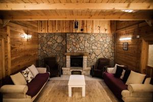 a living room with couches and a fireplace at Havva Sultan Konağı in Trabzon