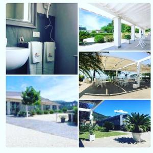 a collage of photos of a house with a sink and a yard at Skipper White Guest House in Trevignano Romano