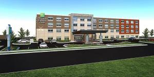 a rendering of a parking lot in front of a hospital at Holiday Inn Express & Suites Edmonton N - St Albert, an IHG Hotel in St. Albert