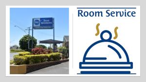 a room service sign and a sign for a house at Best Western Cattle City Motor Inn in Rockhampton