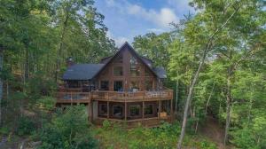 una gran casa de madera en medio del bosque en Above and Beyond, en Blue Ridge