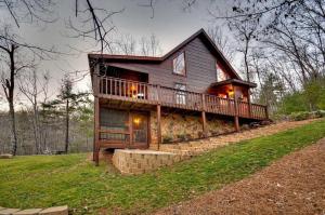 a large house on a hill in the woods at Big Buck Lodge in Blue Ridge