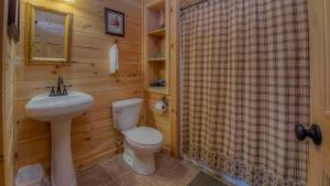 un baño con inodoro y lavabo en Black Dog of Blue Ridge, en Blue Ridge 31 fotos más
