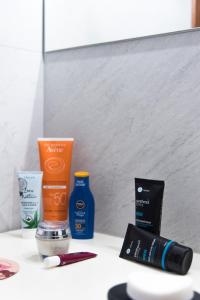 a group of products sitting on top of a counter at Villa Philippos in Vitalades