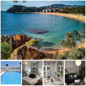 a collage of photos of a beach and a house at SeaHomes Vacations, BEACH&POOL, in Fenals Beach in Lloret de Mar
