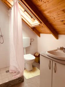 a bathroom with a toilet and a sink at The Wanderers Hostel in Shkodër