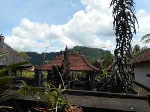 a house with a roof with plants in front of it at Ming Homestay in Sidemen