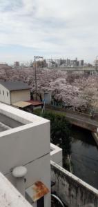 a view of a city from the balcony of a building at Cherry Blossom Koseicho in Okayama