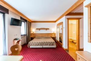 a hotel room with a bed and a television at Residence Lastei in San Martino di Castrozza +115 photos