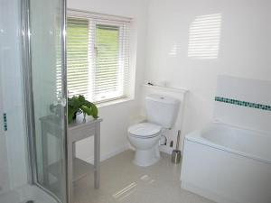 オールトンにあるThe Garden Studioの白いバスルーム(トイレ、シャワー付)