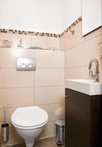 a bathroom with a toilet and a sink at FeWo Pusteblume in Gollwitz