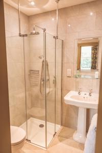 a bathroom with a shower and a sink at Tay House in Dunkeld