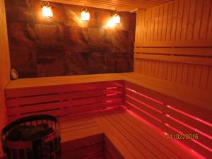 eine Sauna mit zwei Lichtern darüber in der Unterkunft Cudodomek SPA w Mrozach Wielkich koło Ełku in Lyck