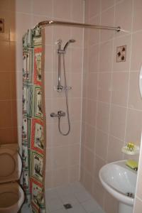 a bathroom with a shower with a toilet and a sink at Лаванда in Lazarevskoye