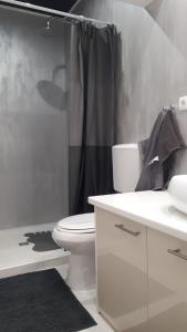 uma casa de banho branca com um WC e um chuveiro em NightSky em Slavonski Brod