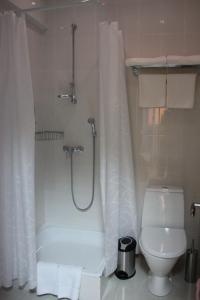 een badkamer met een douche en een toilet bij Mini Hotel Konstantinych in Kislovodsk