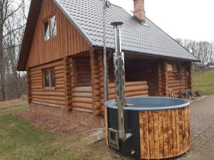 a hot tub outside of a log cabin at Beibuki in Naujene