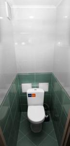 een badkamer met een toilet met groene en witte tegels bij Apartment on Khreshchatyk 200 center in Tsjerkasi