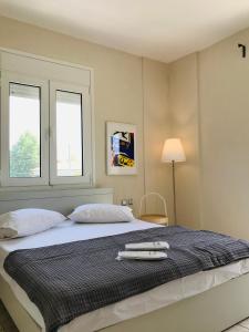 een slaapkamer met een bed met een afstandsbediening bij Dimeli 1 in Plaka Litochorou