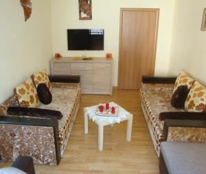 a living room with two couches and a table at Casa Lucini in Campascio