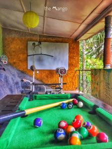 ein Zimmer mit einem Billardtisch mit Bällen darauf in der Unterkunft The Mango in Kandy